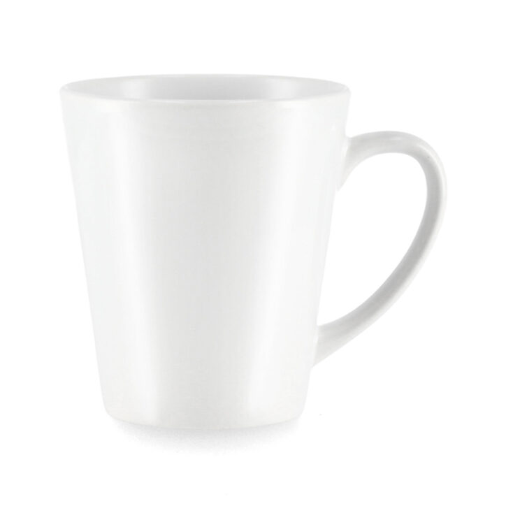 Baltas latte kavai skirtas puodelis su norima spauda Latte forma