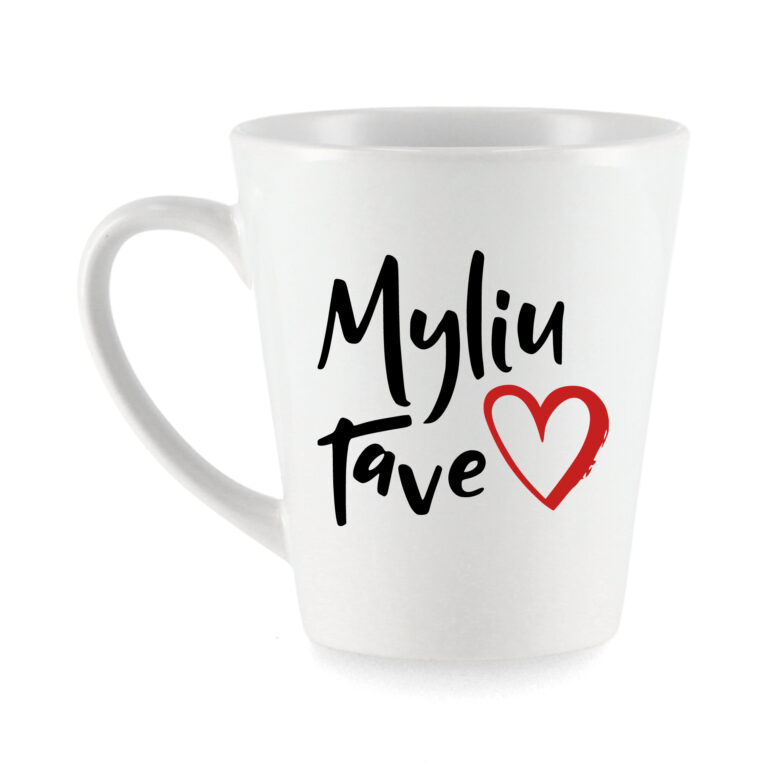 Baltas puodelis late kavai Myliu tave