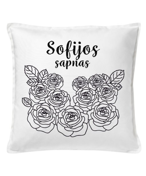 Dekoratyvinė pagalvėlė "Sofijos sapnas" su spauda, pagalvėlė su iliustracija, pagalvėlė su užrašu, manodovanos.lt, dovana vaikams, dovanos draugams, dovana mamai