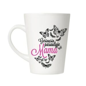 Latte keramikinis puodelis su spauda ir užrašu 