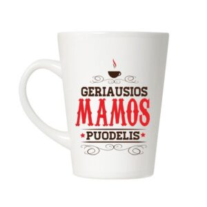 Latte keramikinis puodelis su spauda ir užrašu 