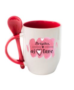 Elegantiškas puodelis su šaukšteliu "Myliu" , puodelis su spauda, valentino dienos dovana , dovana mylimajai