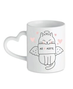 Universalus puodelis su širdelės formos rankena "Katinuko meilė"
