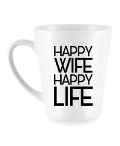 Didelis keraminis puodelis latte kavai Happy wife