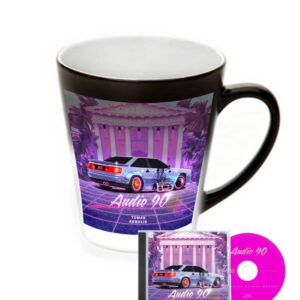 Rinkinys Audio 90 - CD ir magiškas latte puodelis su albumo simbolikos spauda