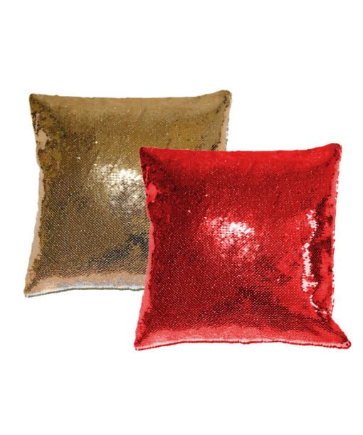 raudona ir auksinė dekoratyvinė pagalvėlė su blizgučiais