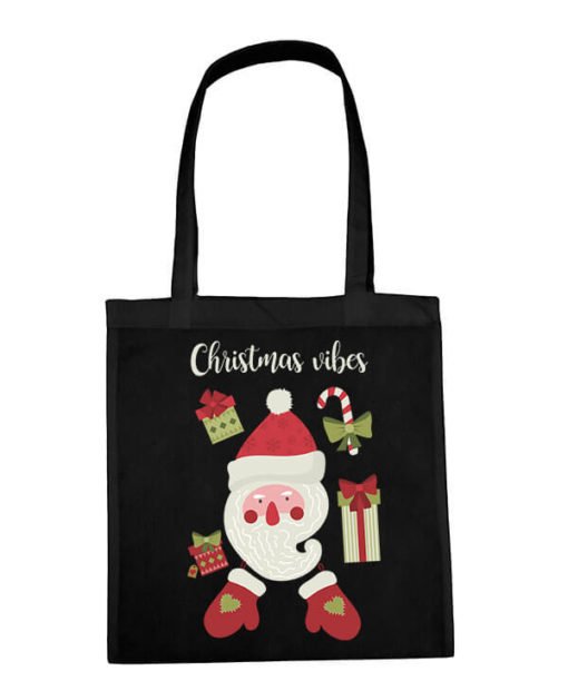 Juodas medžiaginis krepšys su kalėdine spauda Kalėdinės detalės