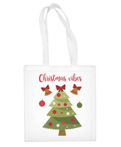 Baltas medžiaginis krepšys su kalėdine spauda Kalėdinės nuotaikos