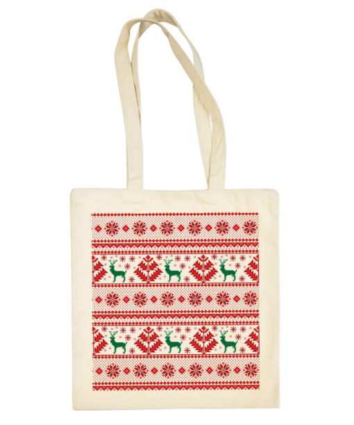 Kreminis medžiaginis krepšys su kalėdine spauda Kalėdos
