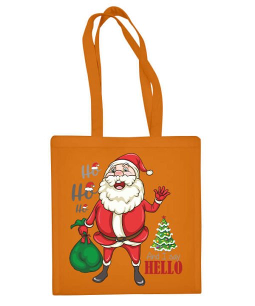 Oranžinis medžiaginis krepšys su kalėdine spauda Labas Kalėdoms