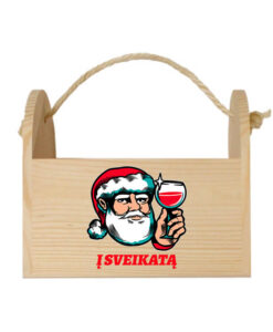Medinis dovanų krepšelis su kalėdine spauda Santa