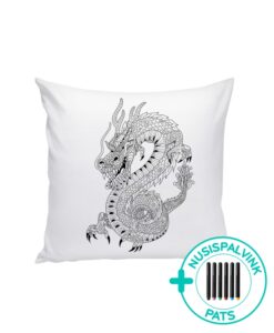 Balta dekoratyvinė pagalvėlė spalvinimui Drakonas