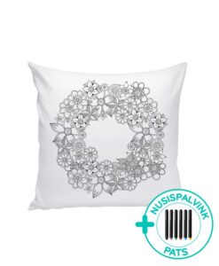 Balta dekoratyvinė pagalvėlė spalvinimui Gėlių vainikėlis