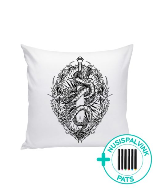 Balta dekoratyvinė pagalvėlė spalvinimui Gyvatė