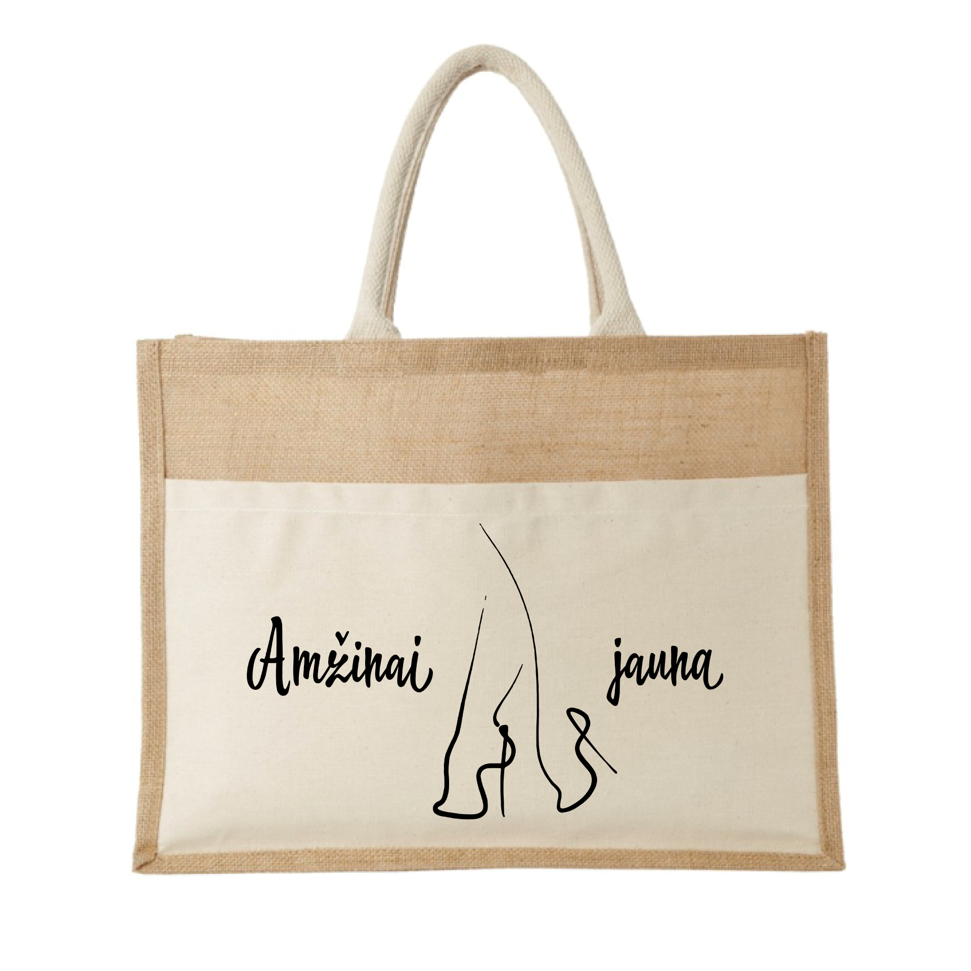 Daugkartinio naudojimo džiuto krepšys su kišene Amžinai jauna