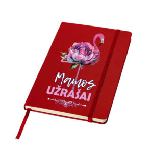 Raudona kietais viršeliais knygutė užrašams Flamingas