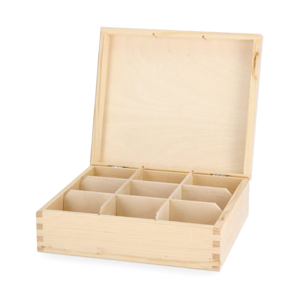 Natūralios medienos splavos dėžutė su skyreliais arbatai Šiluma