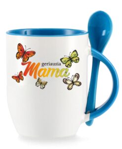 Baltas puodelis spalvotu vidumi su spauda Geriausia mama