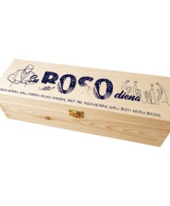 Horizontali medinė butelių dėžė su spauda bosui Boso darbas
