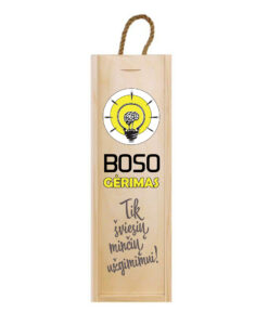 Vertikali medinė butelių dėžė su spauda bosui Boso gėrimas