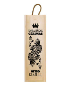 Vertikali medinė butelių dėžė su spauda bosui Ofiso karaliui