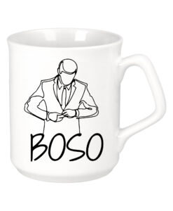 Baltas universalus puodelis su spauda bosui Boso rytas