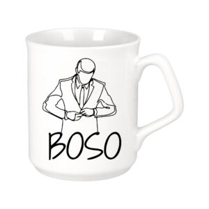 Elegantiško stiliaus baltas puodelis Boso rytas