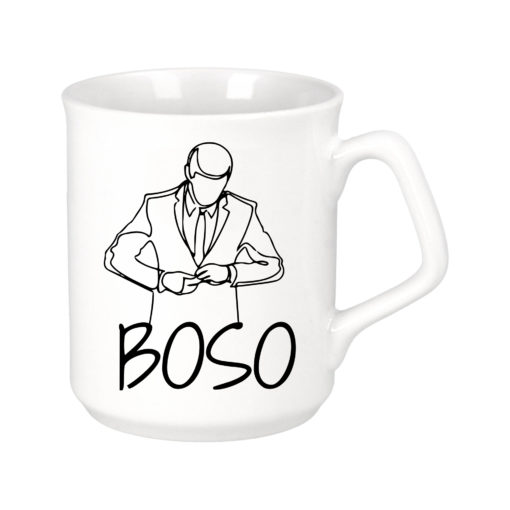 Baltas universalus puodelis su spauda bosui Boso rytas
