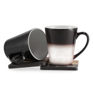 Magiškas puodelis „Latte Magija“ 360 ml Juodas magiškas latte kavos puodelis