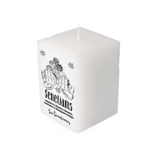 Balta kvadratinė žvakė kalėdoms Seneliams
