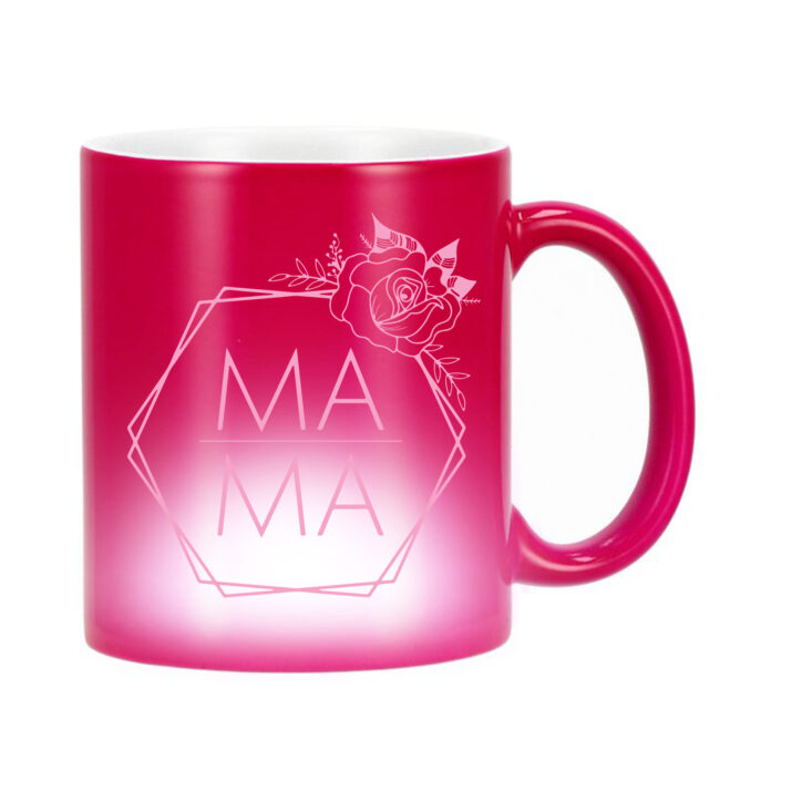 Rožinis magiškas keraminis puodelis Mama