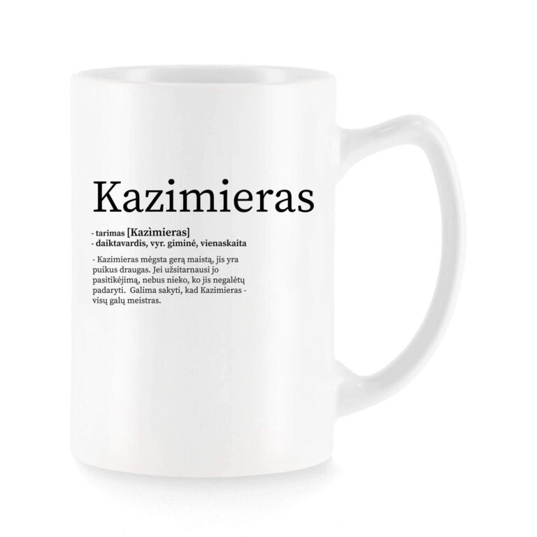 Baltas universalus puodelis su vardo improvizacija Kazimieras
