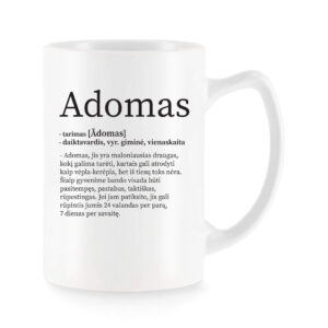 Baltas universalus puodelis su vardo improvizacija Adomas