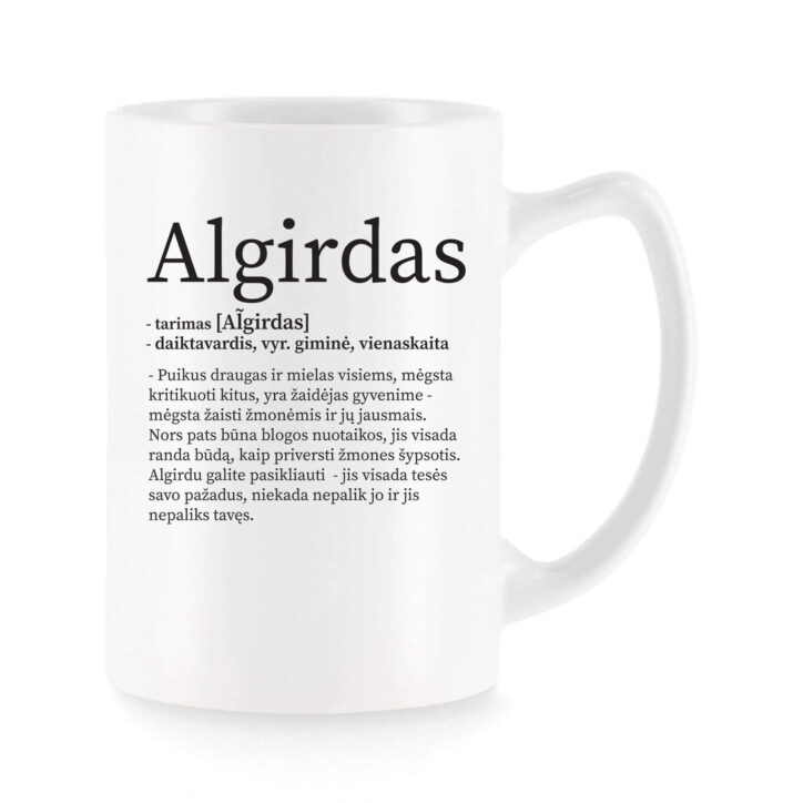 Baltas universalus puodelis su vardo improvizacija Algirdas
