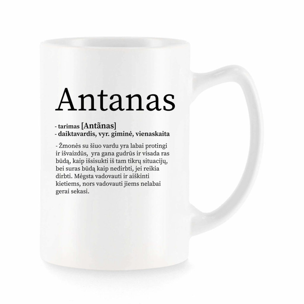 Baltas universalus puodelis su vardo improvizacija Antanas