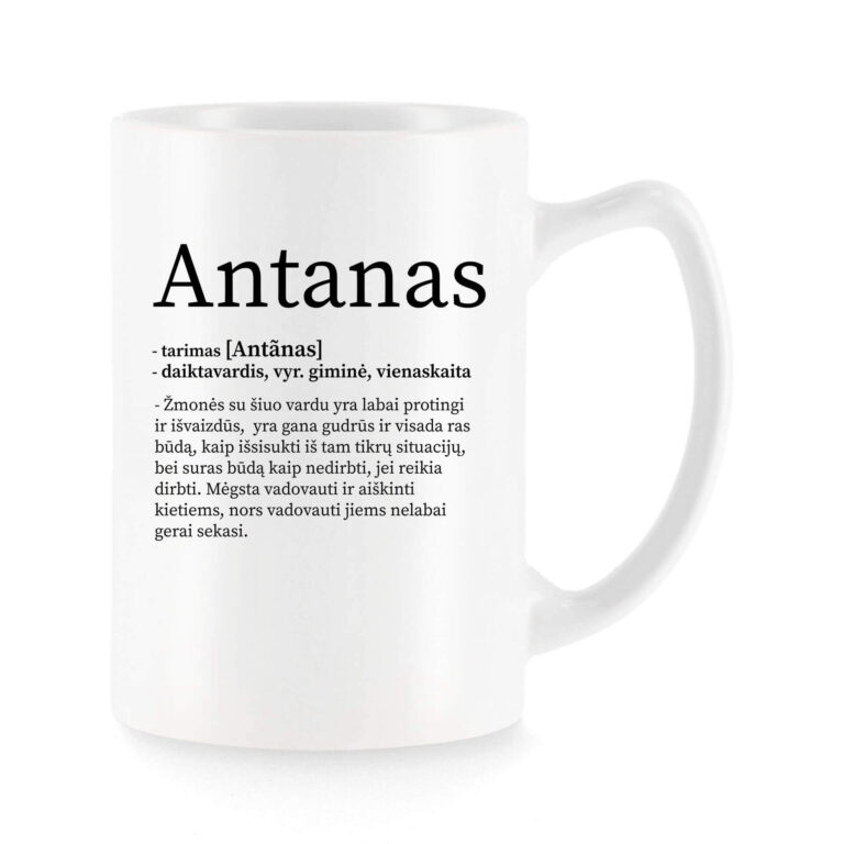Baltas universalus puodelis su vardo improvizacija Antanas