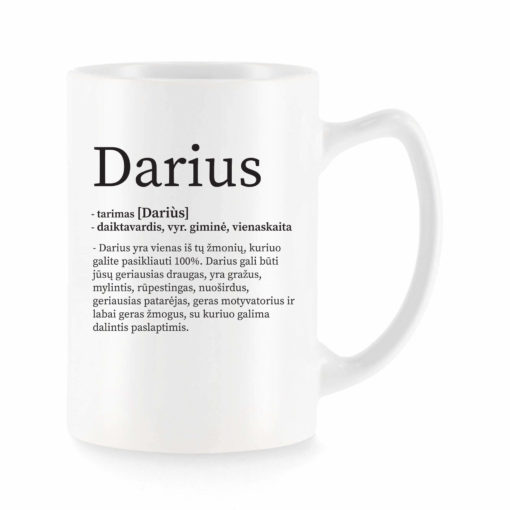 Baltas universalus puodelis su vardo improvizacija Darius