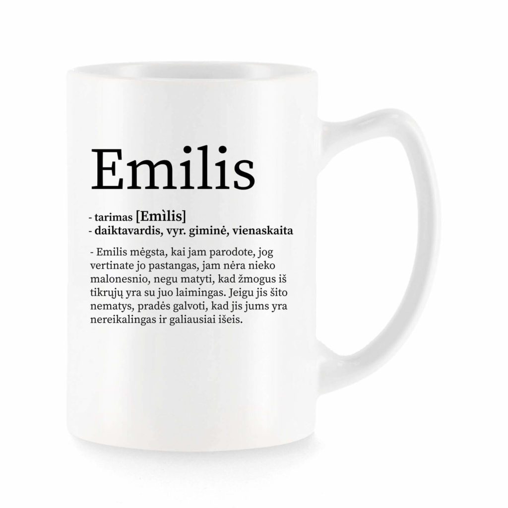 Baltas universalus puodelis su vardo improvizacija Emilis