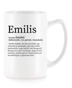 Baltas universalus puodelis su vardo improvizacija Emilis