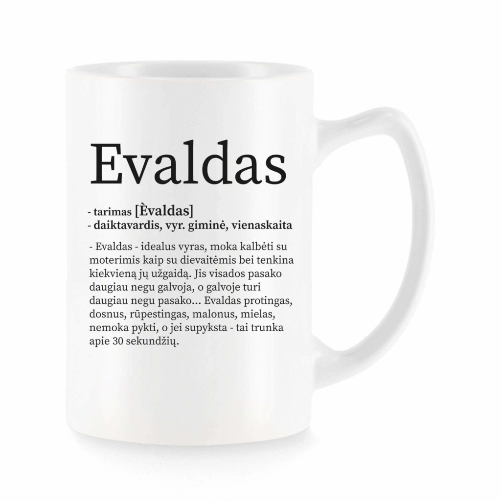 Baltas universalus puodelis su vardo improvizacija Evaldas