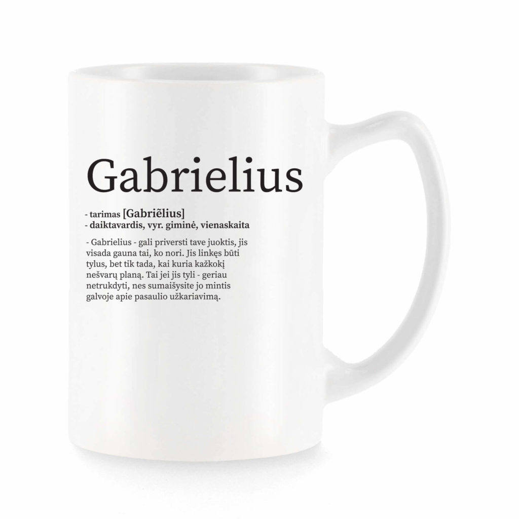 Baltas universalus puodelis su vardo improvizacija Gabrielius