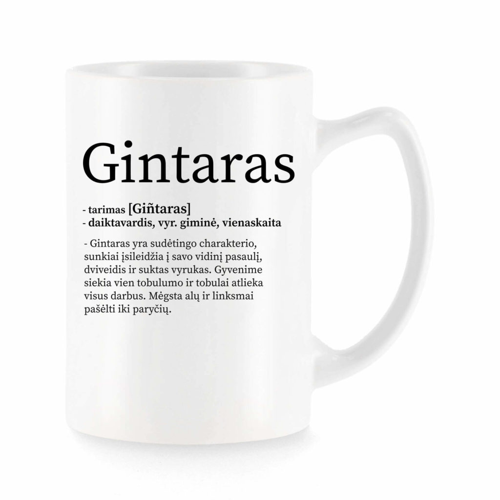 Baltas universalus puodelis su vardo improvizacija Gintaras