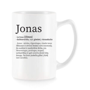 Baltas universalus puodelis su vardo improvizacija Jonas
