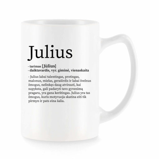 Baltas universalus puodelis su vardo improvizacija Julius