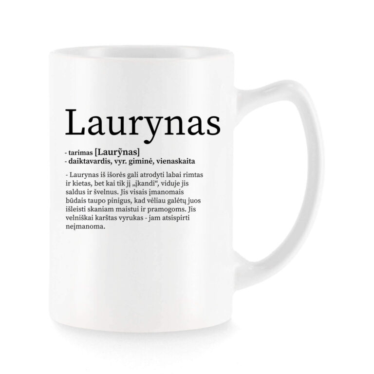Baltas universalus puodelis su vardo improvizacija Laurynas