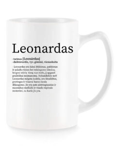 Baltas universalus puodelis su vardo improvizacija Leonardas