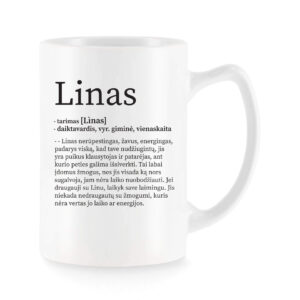 Baltas universalus puodelis su vardo improvizacija Linas
