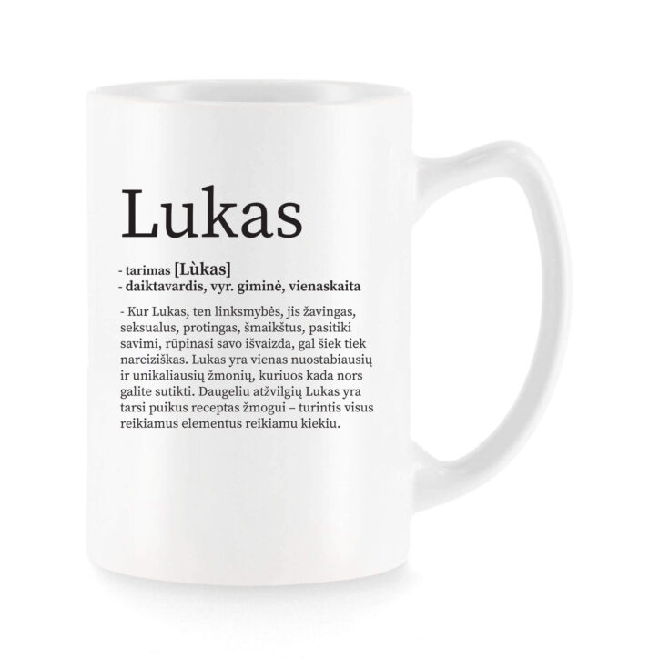 Baltas universalus puodelis su vardo improvizacija Lukas