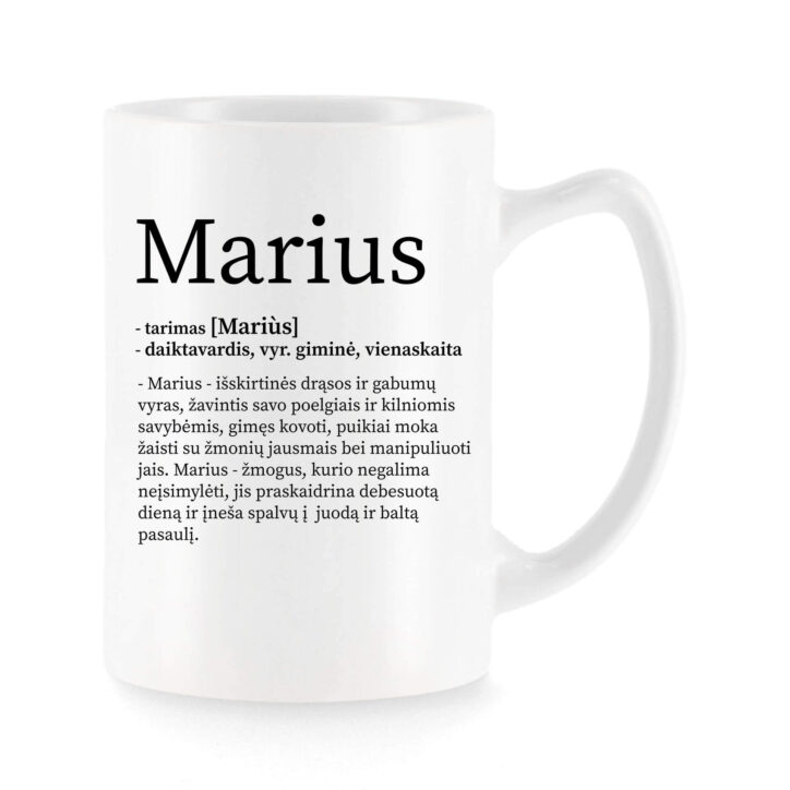 Baltas universalus puodelis su vardo improvizacija Marius