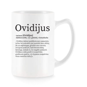 Baltas universalus puodelis su vardo improvizacija Ovidijus